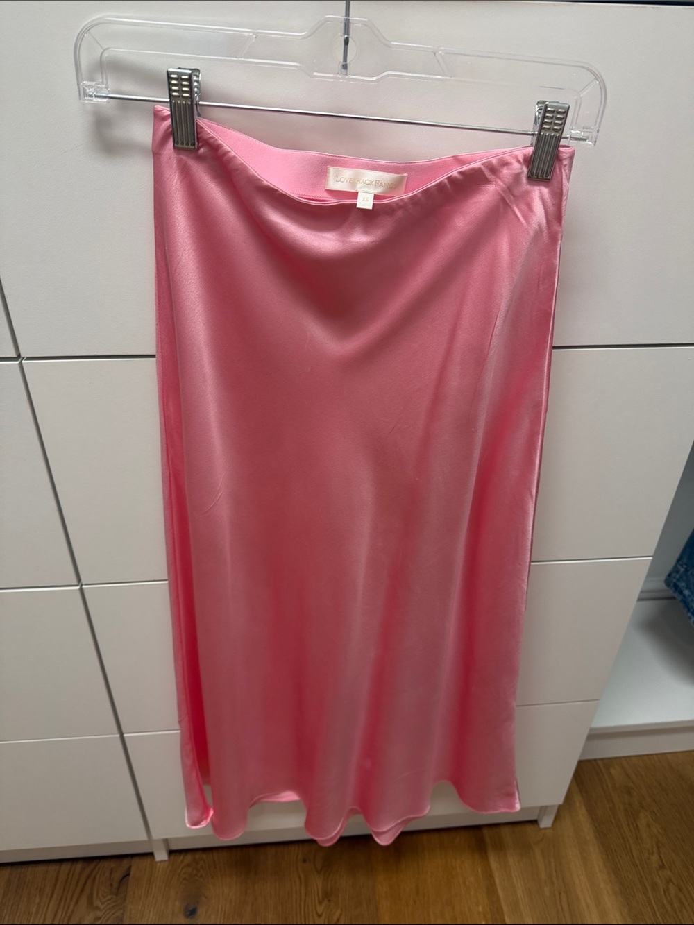 LoveShackFancy Pink Satin Maxi Slip Skirt